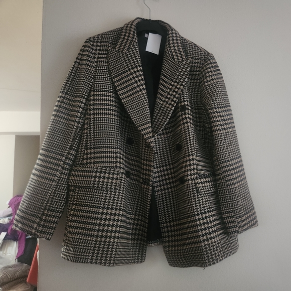 H&M Oversized Double-Breasted Plaid Blazer. Beige/black/white, Checked BNWT - Picture 8 of 16